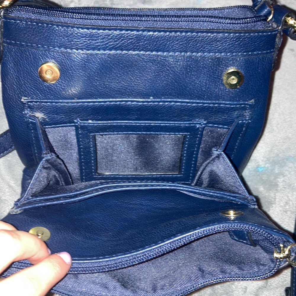 Merona over the shoulder purse with built in wallet fine navy blue leather